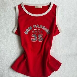 vintage euro retro summer red and blue fitted sleeveless tank with sparkly